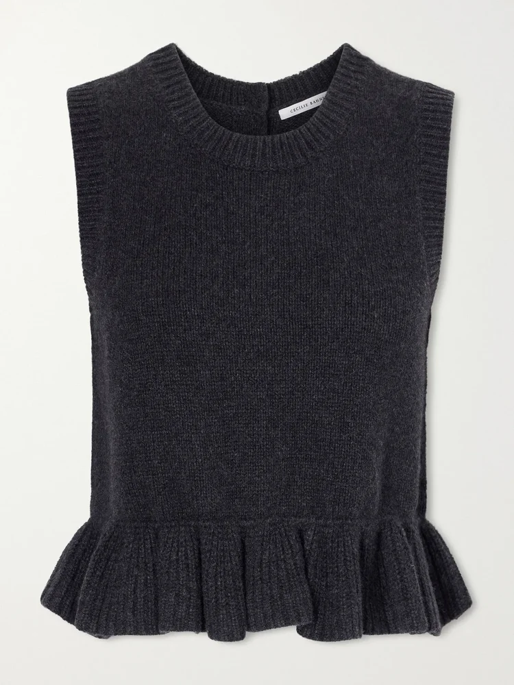 Ruffled cashmere and wool-blend sweater vest