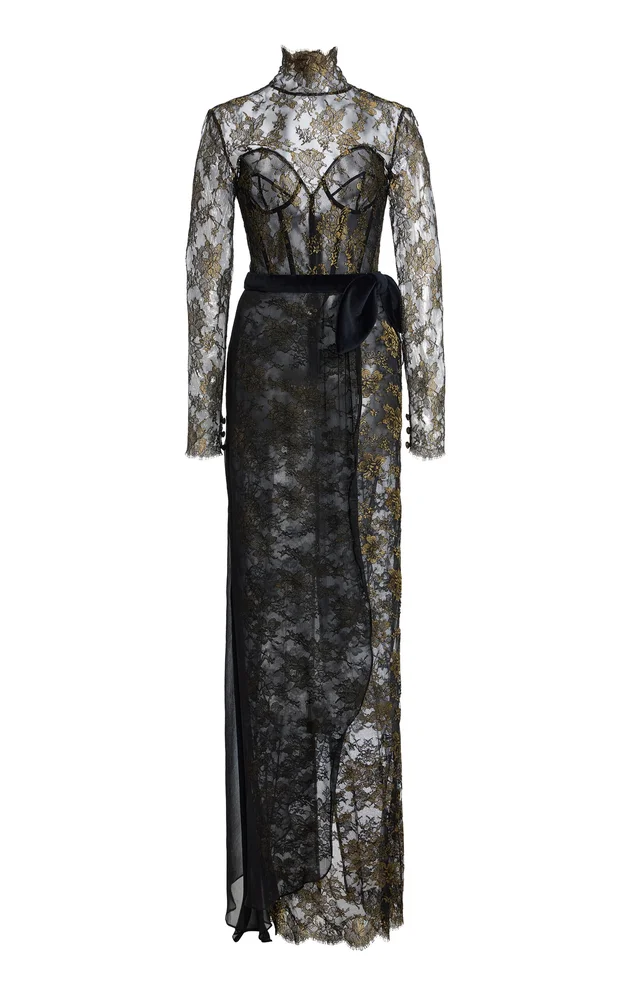 Exclusive Lace-Silk Maxi Dress