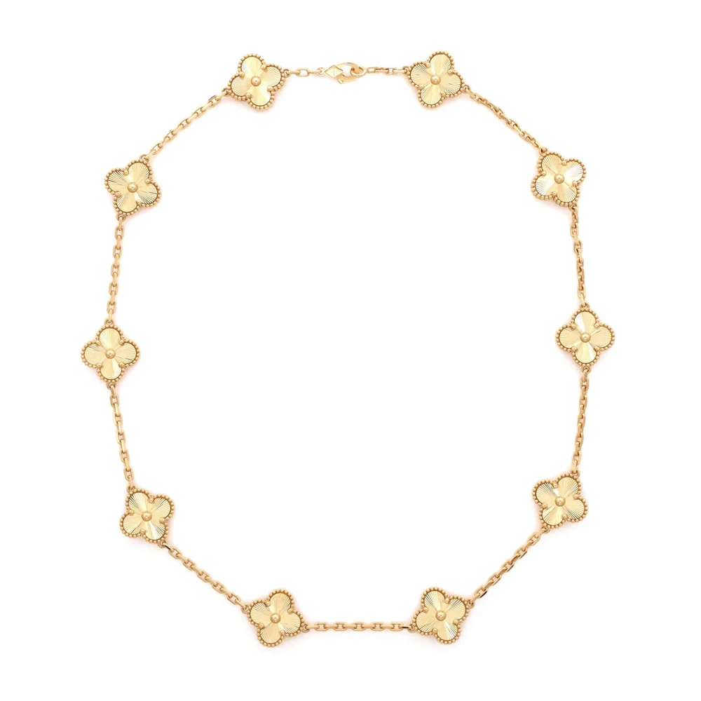 Vintage Alhambra 10 Motifs Necklace Guilloche 18K Yellow Gold