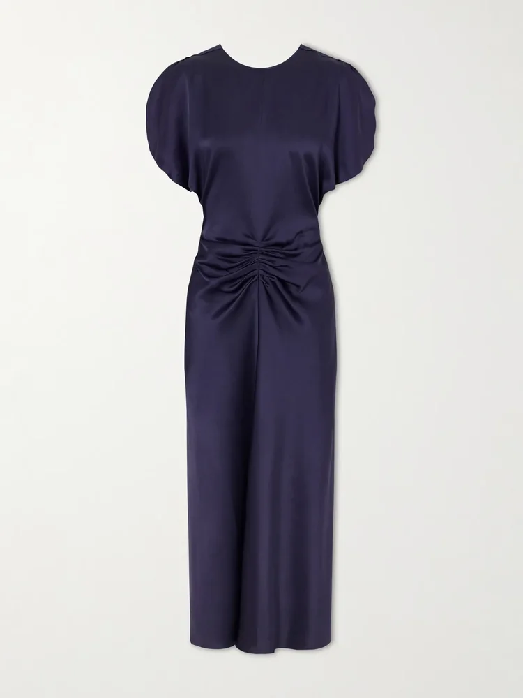 Bela gathered satin midi dress