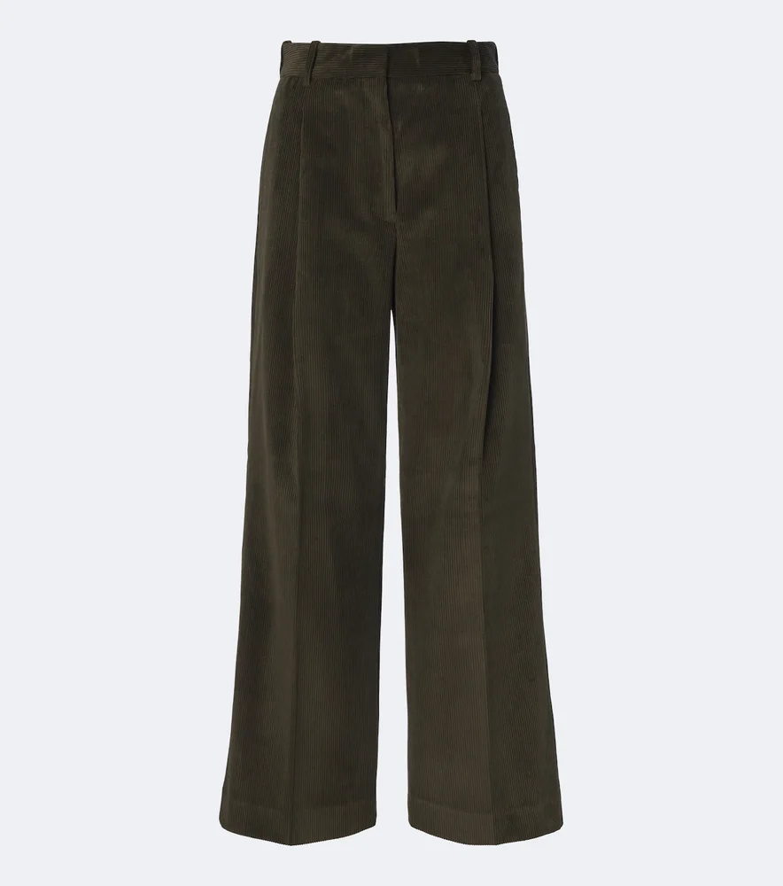 Pleated cotton corduroy wide-leg pants