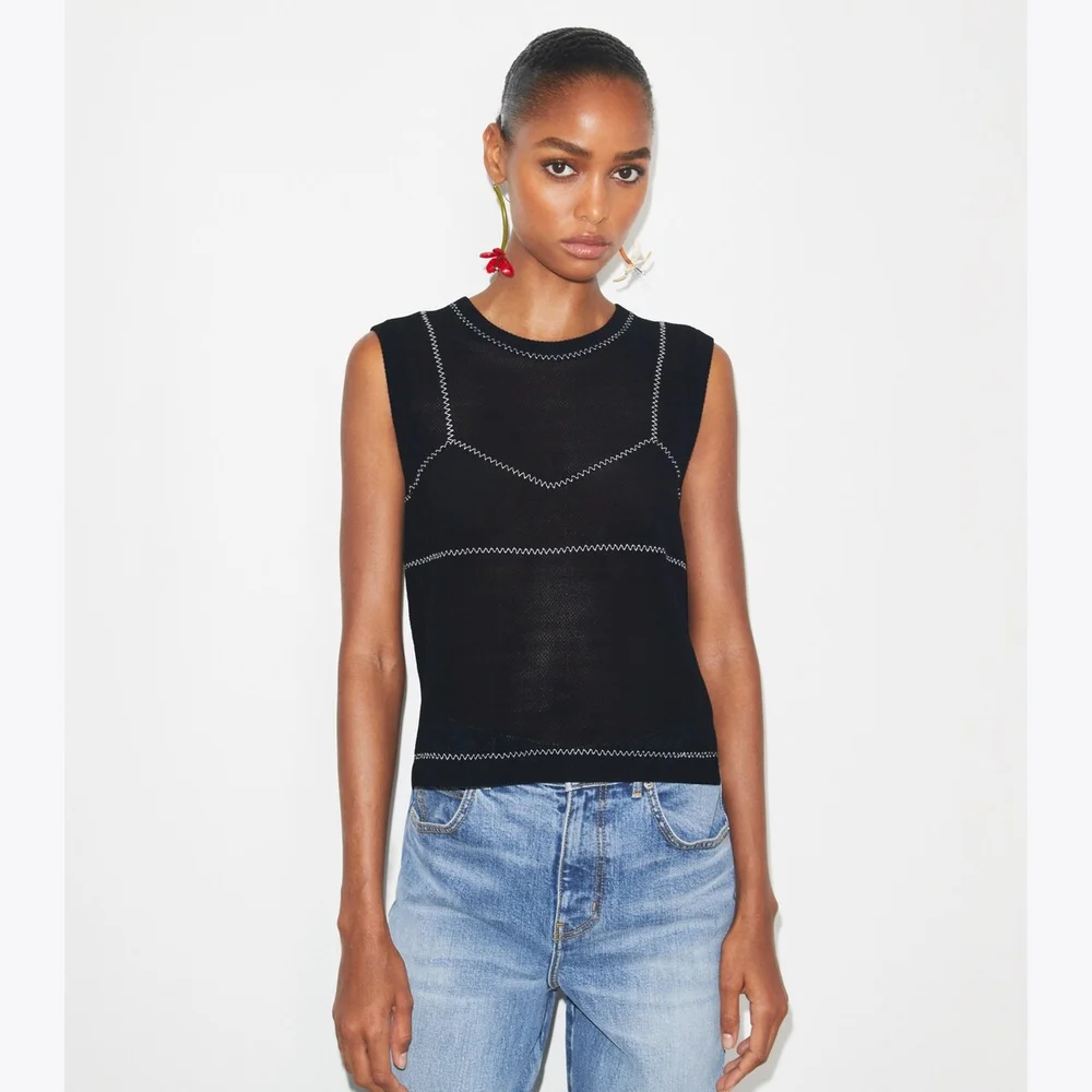 Cotton And Nylon Mesh Top