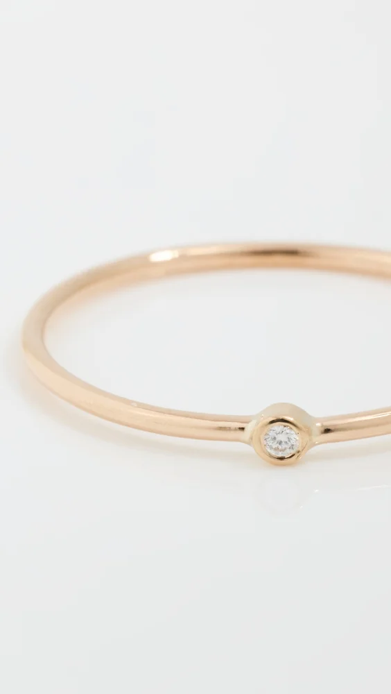 14k Diamond Bezel Thin Gold Band Ring