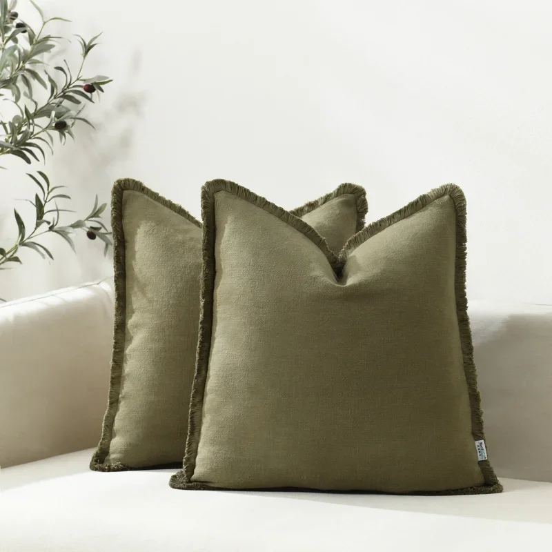 Washed Linen Tassel Pillow Cover