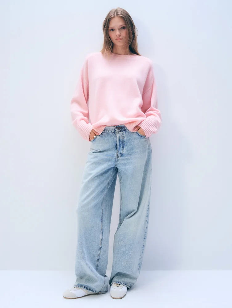 Cashmere Saddle Sleeve Crewneck | Clay Pink