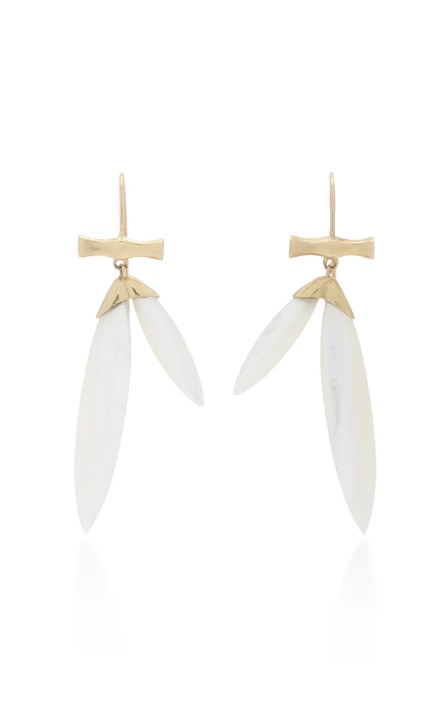 14K Gold Mother of Pearl Bamboo earrings