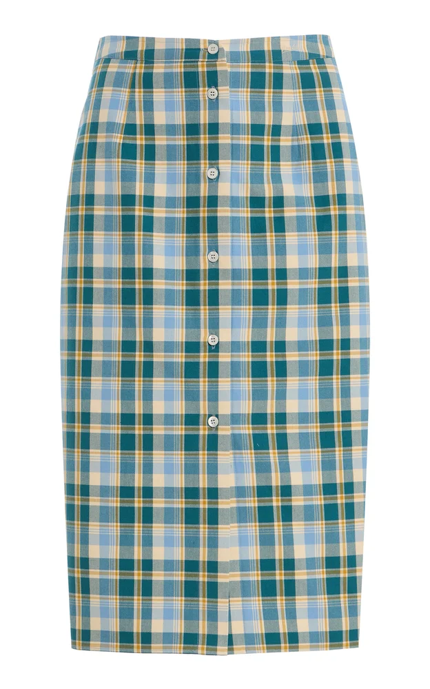Checked Cotton Midi Skirt
