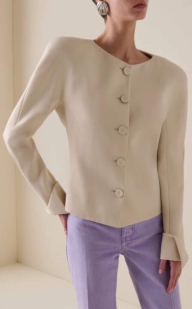 Cinched Collarless Wool Jacket