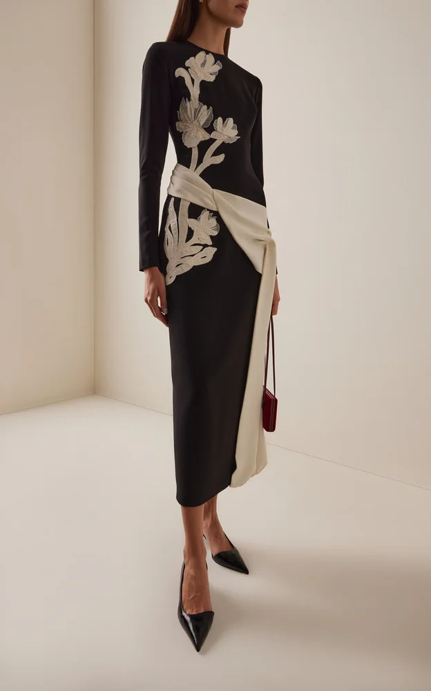 Floral Organza Embroidered Crepe Dress
