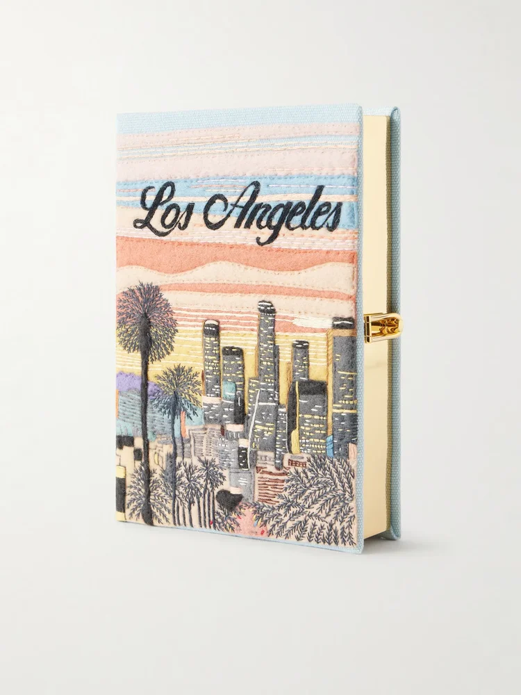 Los Angeles appliquéd embroidered canvas clutch
