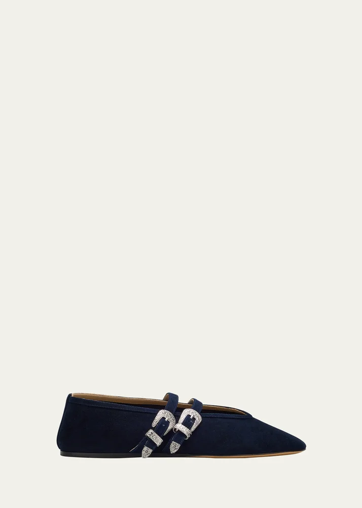 Claudia Suede Western-Buckle Ballerina Flats
