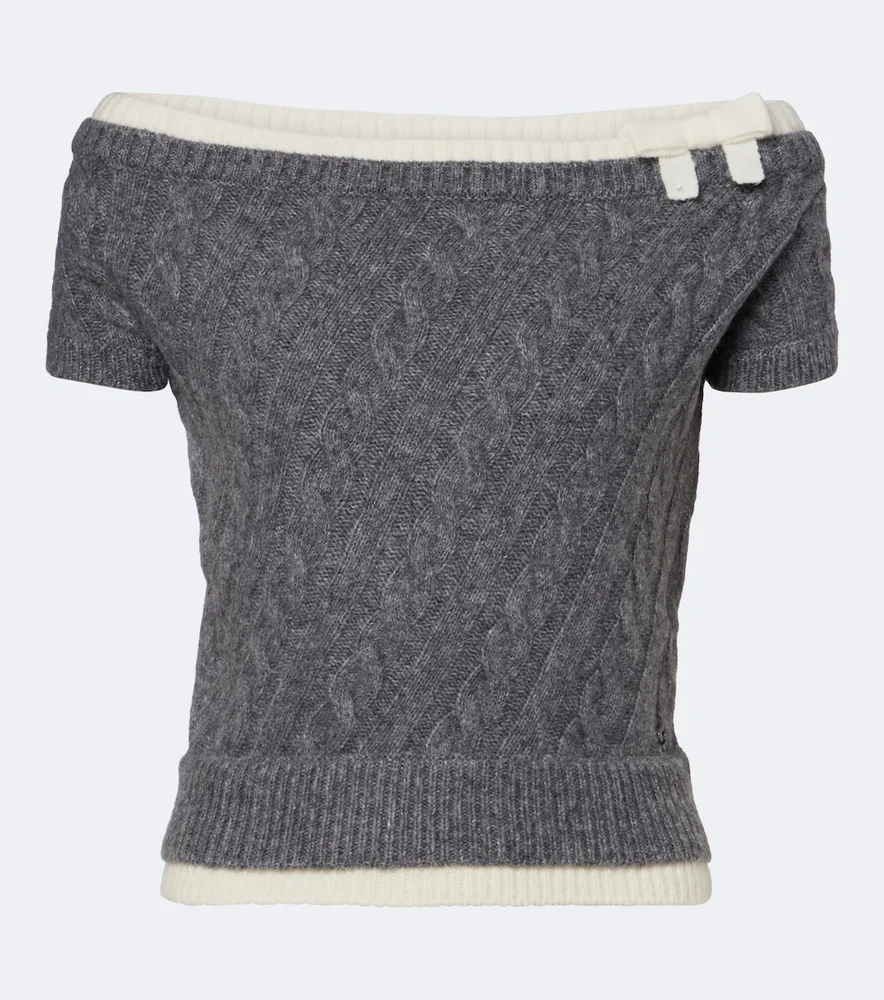 Cable-knit off-shoulder wool-blend sweater