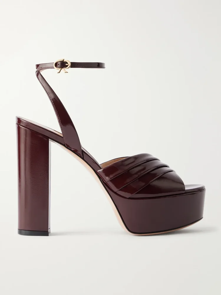 130 pleated patent-leather platform sandals