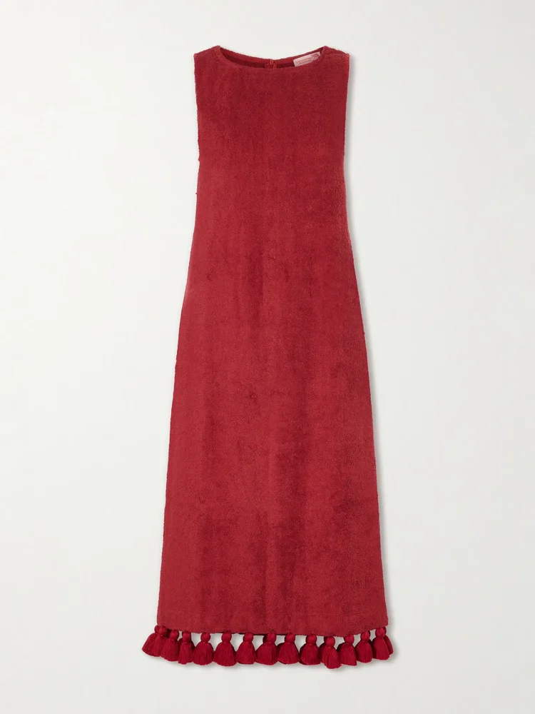 Aurelia tasseled cotton-terry midi dress