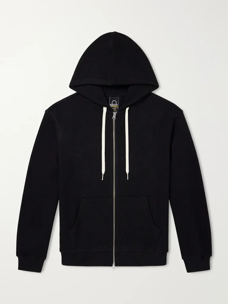 Waffle-Knit Cotton Zip-Up Hoodie