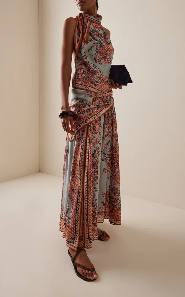Aster Scarf-Detailed Silk Maxi Skirt