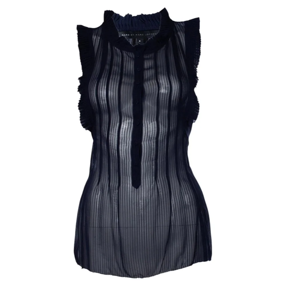 Marc Jacobs, blue semi transparent ruffle top