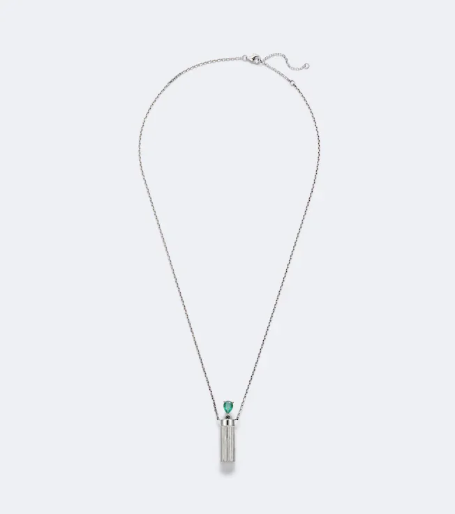Petit Vase Berlingot and Bouchon 9kt white gold pendant necklace with emerald and diamond