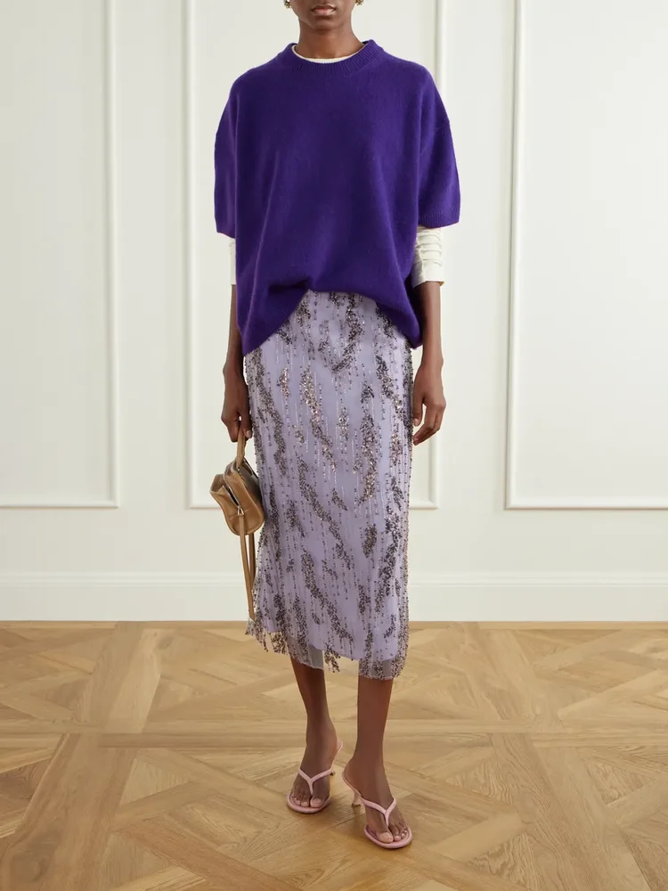 Bead-embellished midi skirt