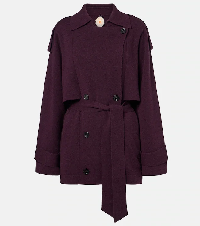 Cropped wool and cashmere trench coat