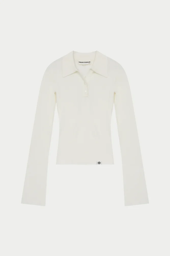 KNITTED RIBBED BUTTON THROUGH TOP - OFF WHITE