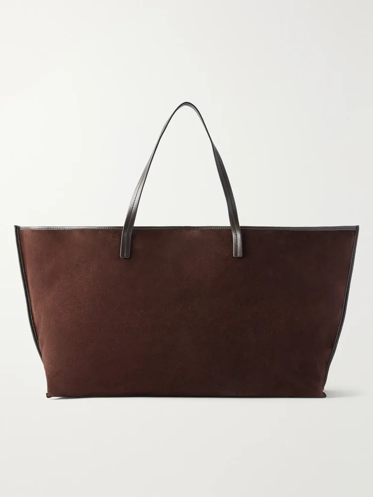 Christos large leather-trimmed suede tote bag