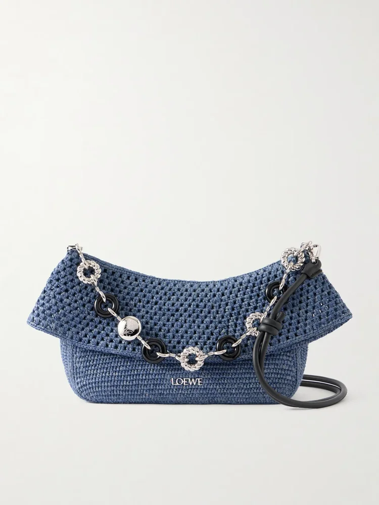 Paula's Ibiza Ola embellished leather-trimmed raffia shoulder bag