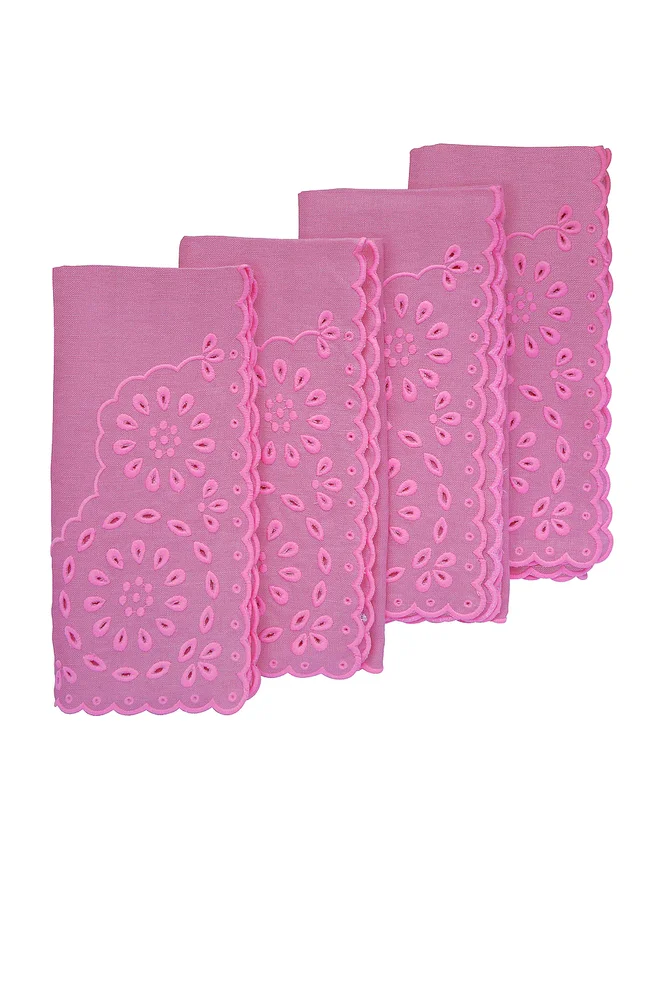 Pink Eyelet Dinner Napkins Set Of 4