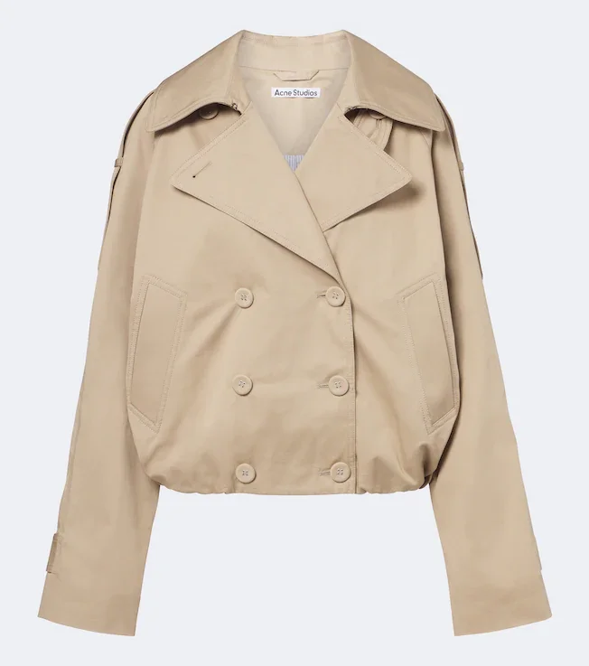 Cropped cotton twill trench coat