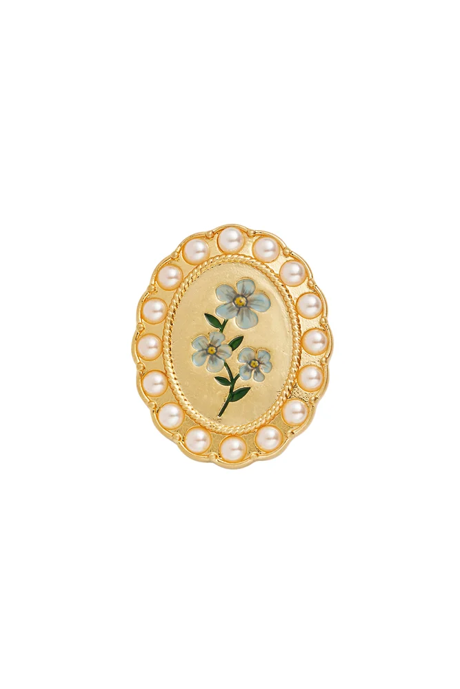 Forget Me Not Pearl Cameo Brooch