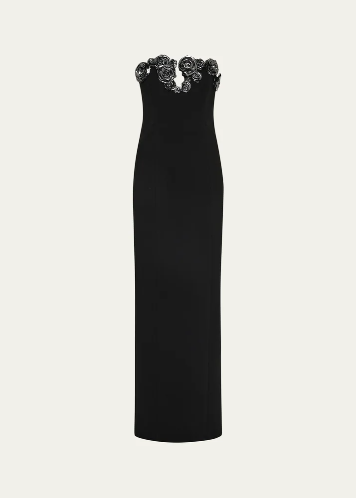 Mirage Floral-Embellished Strapless Column Gown