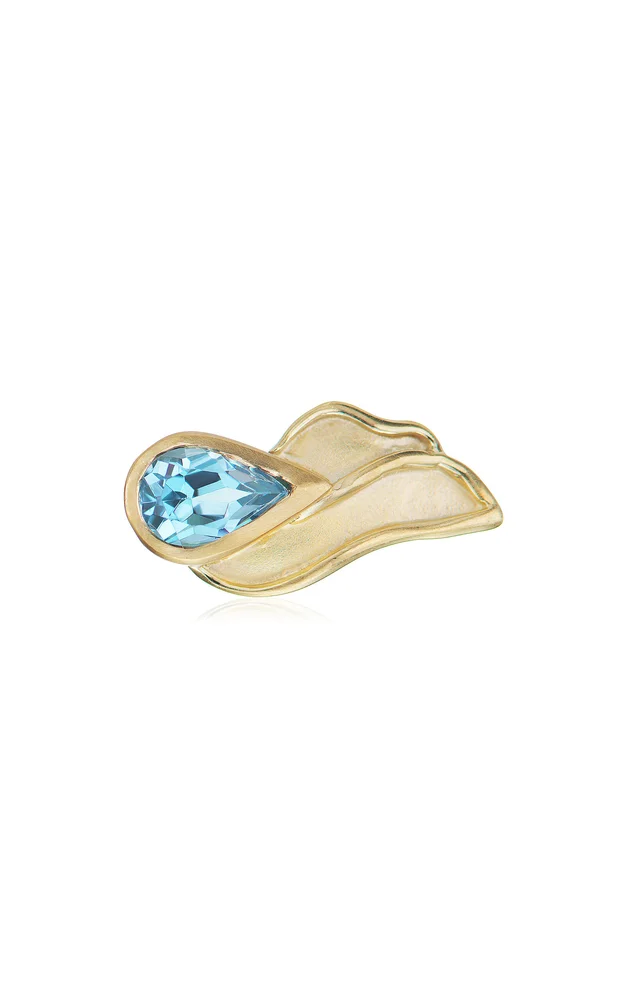 Flame 14K Yellow Gold Blue Topaz Single Earring