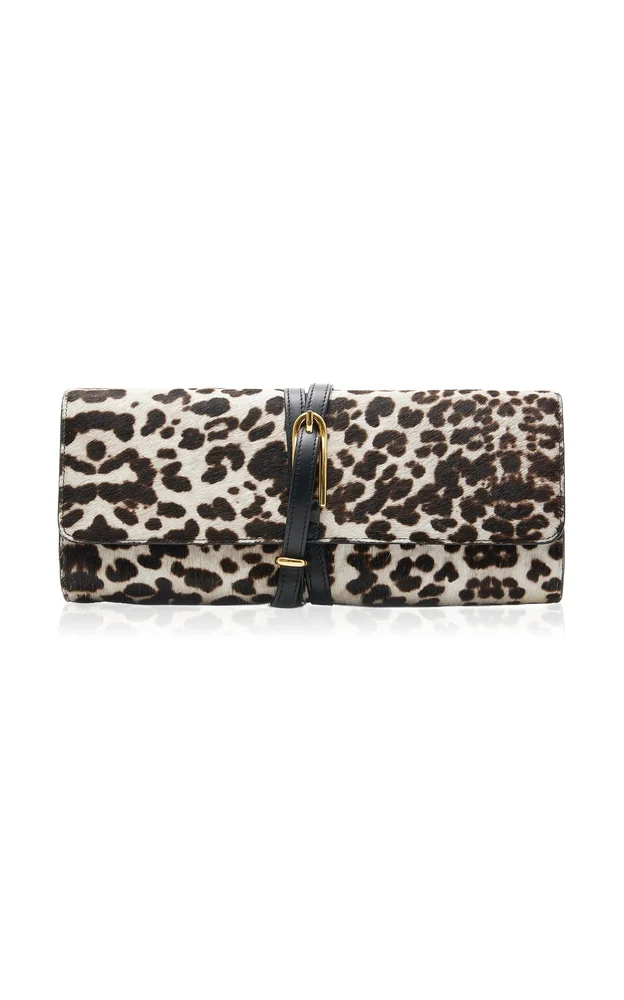 Belted Leopard Calf Hair Clutch