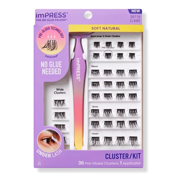 Impress Falsies Pre-Glued Lash Clusters Kit, Soft Natural