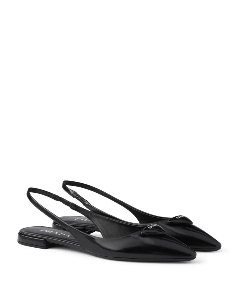 Brushed Leather Ballerina Slingbacks