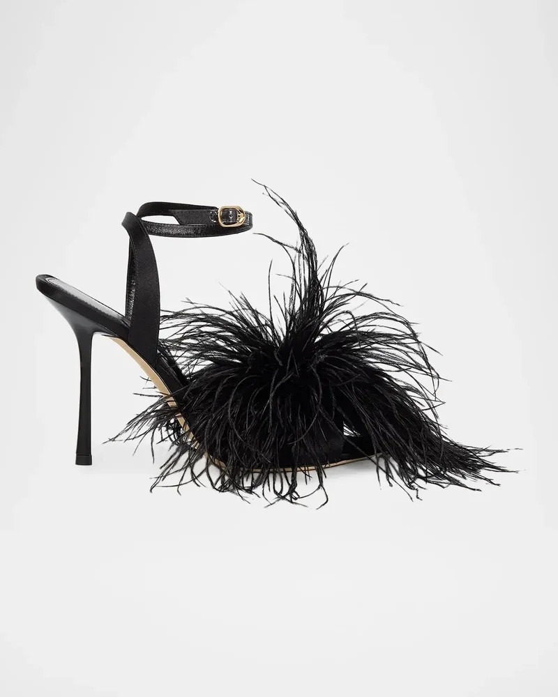 Boa 100MM Feather-Accent Satin Sandals