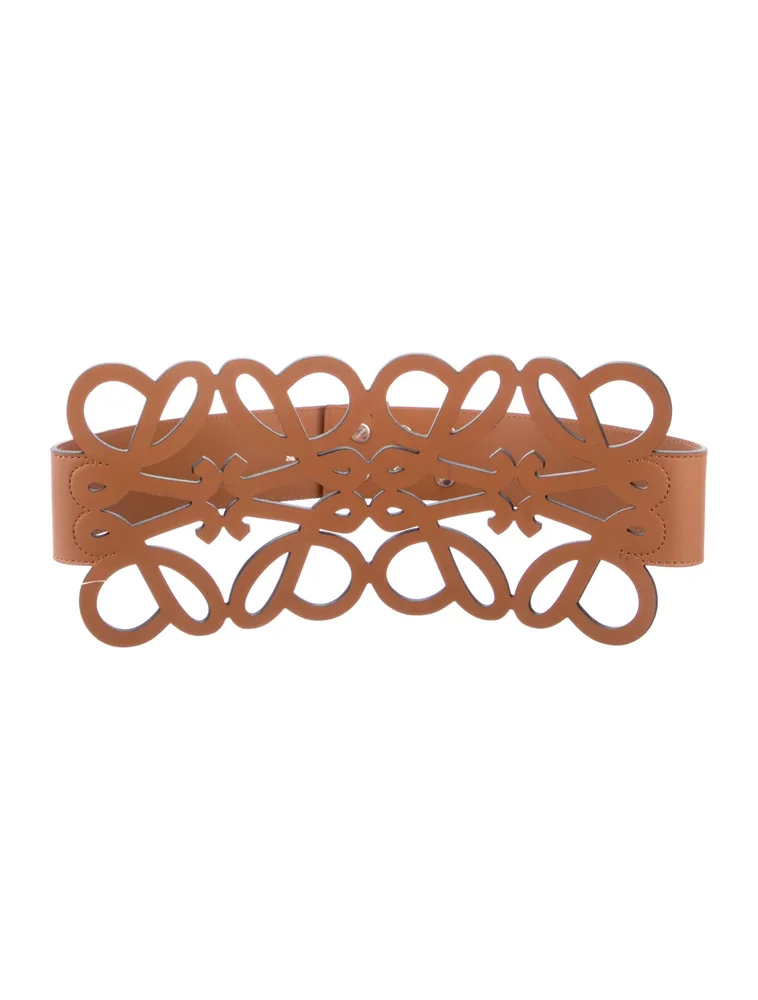 Anagram Cut-Out Wide Leather Waist Belt (Tan)