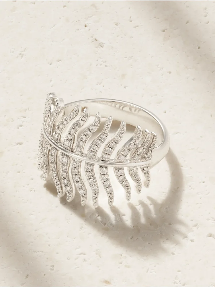 Feather 18-karat white gold diamond ring