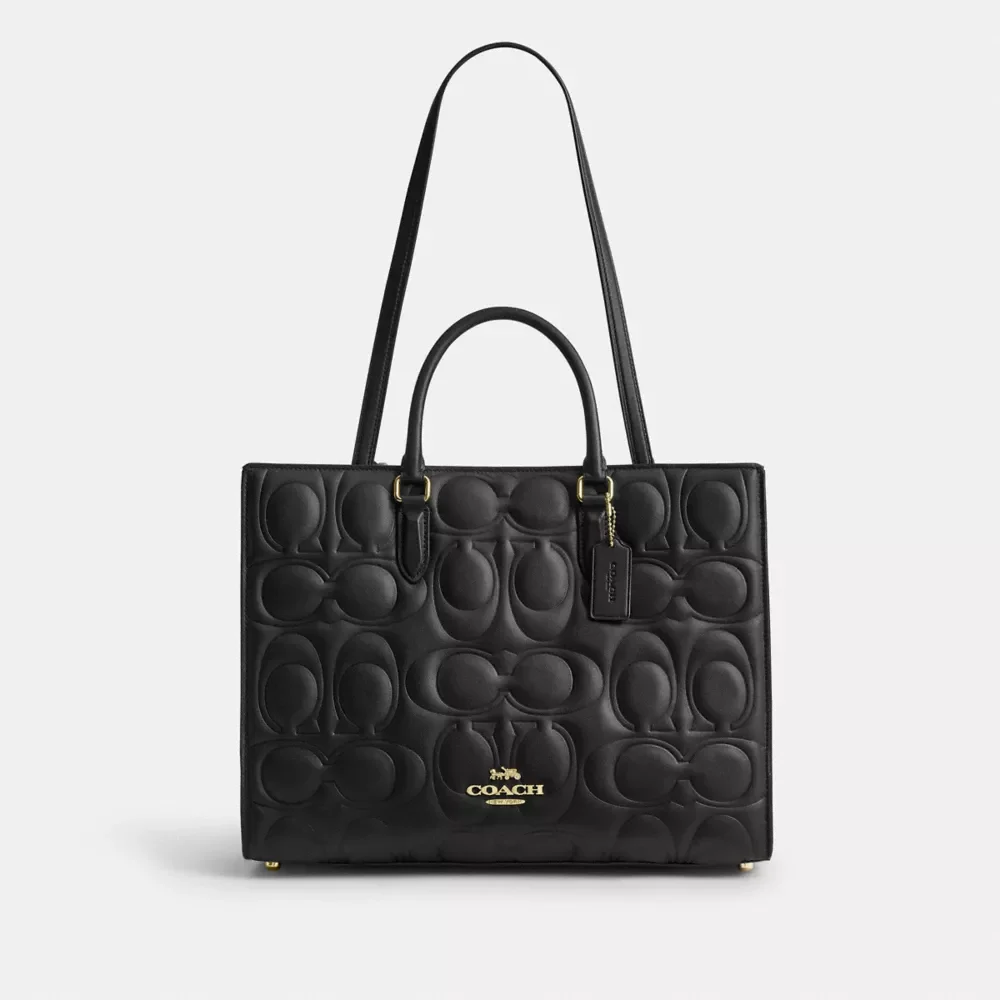 Maggie Tote Bag in Signature Leather, Black