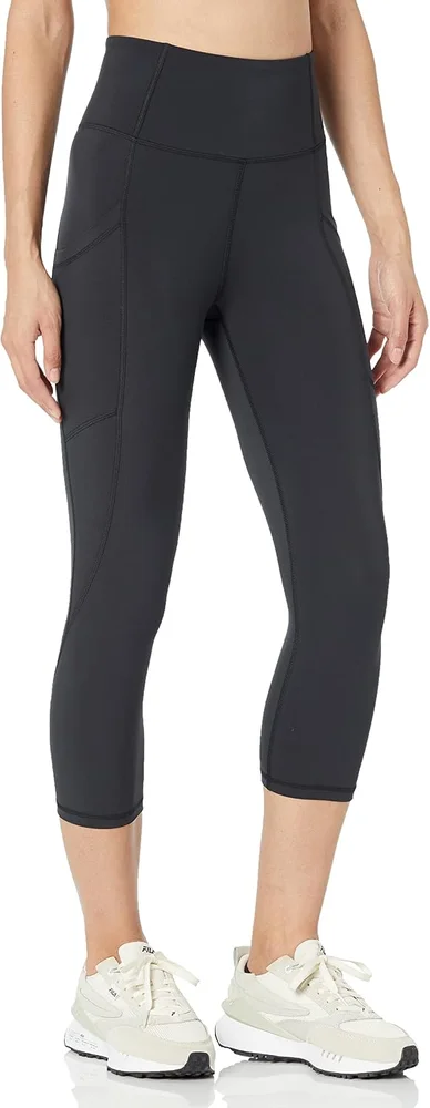 Active Sculpt High Waisted Cropped Exercise Leggings with Pockets - Black