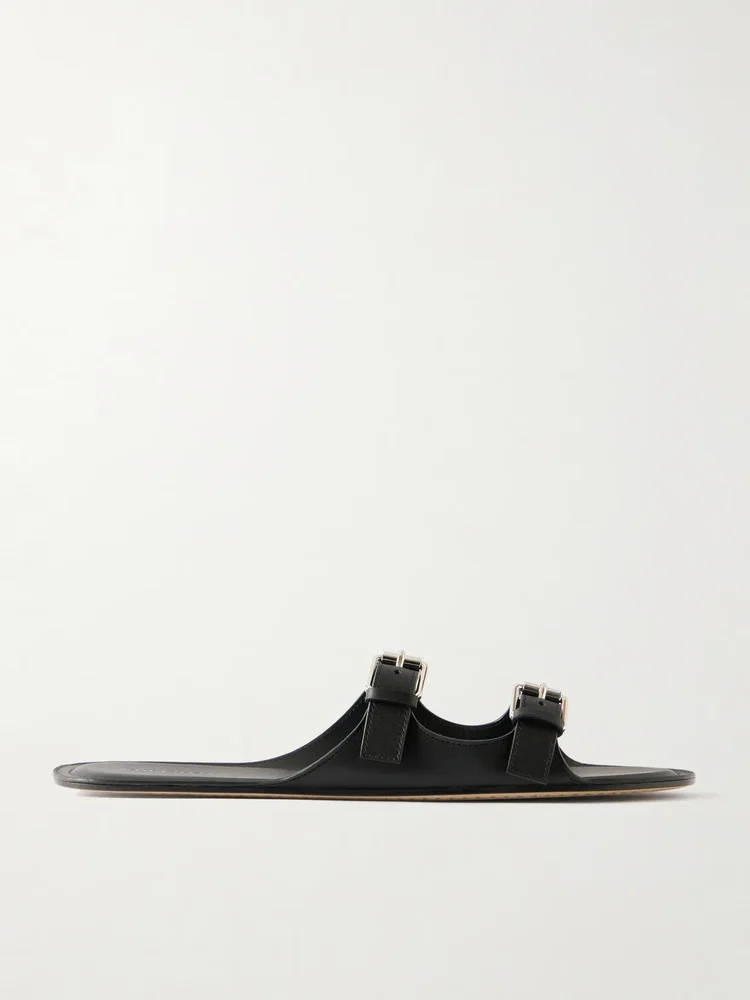 buckled leather flat sandals