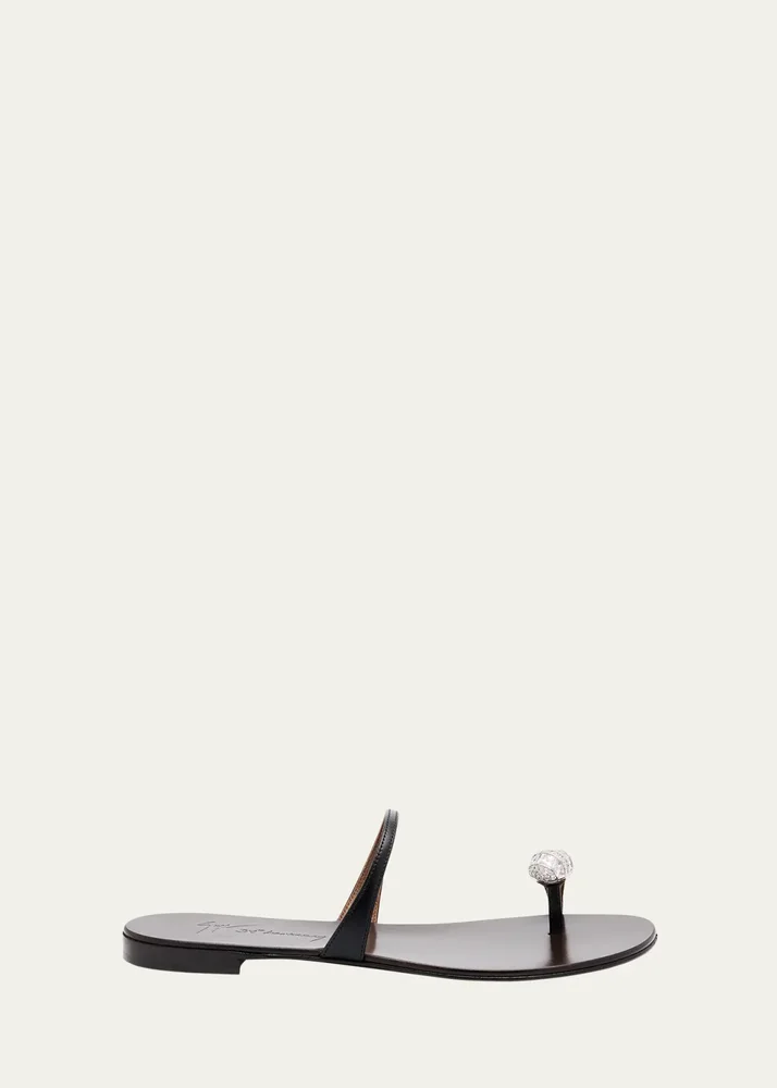 Crystal Jewel Thin Strap Leather Sandals
