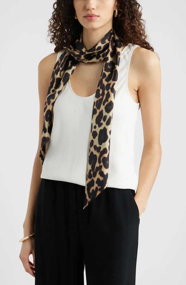 Floral Print Silk Skinny Scarf