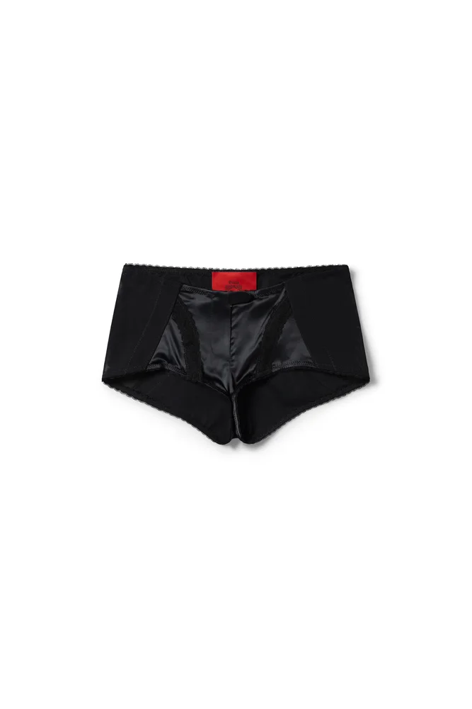 Lace-panel stretch-satin lingerie shorts