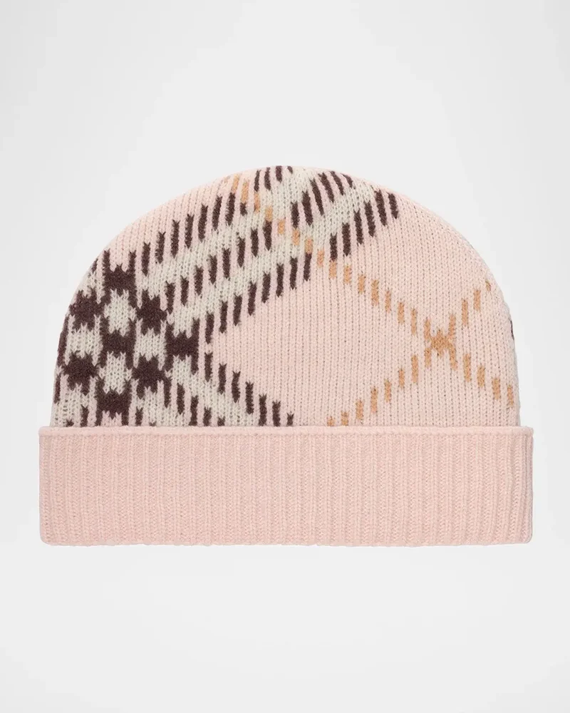Check Cashmere Knit Beanie