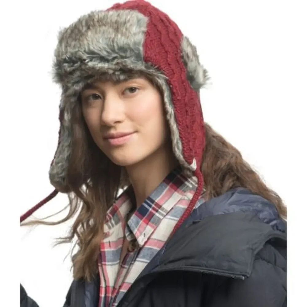 Hand Knit Cable Russian Hat w/ Faux Fur