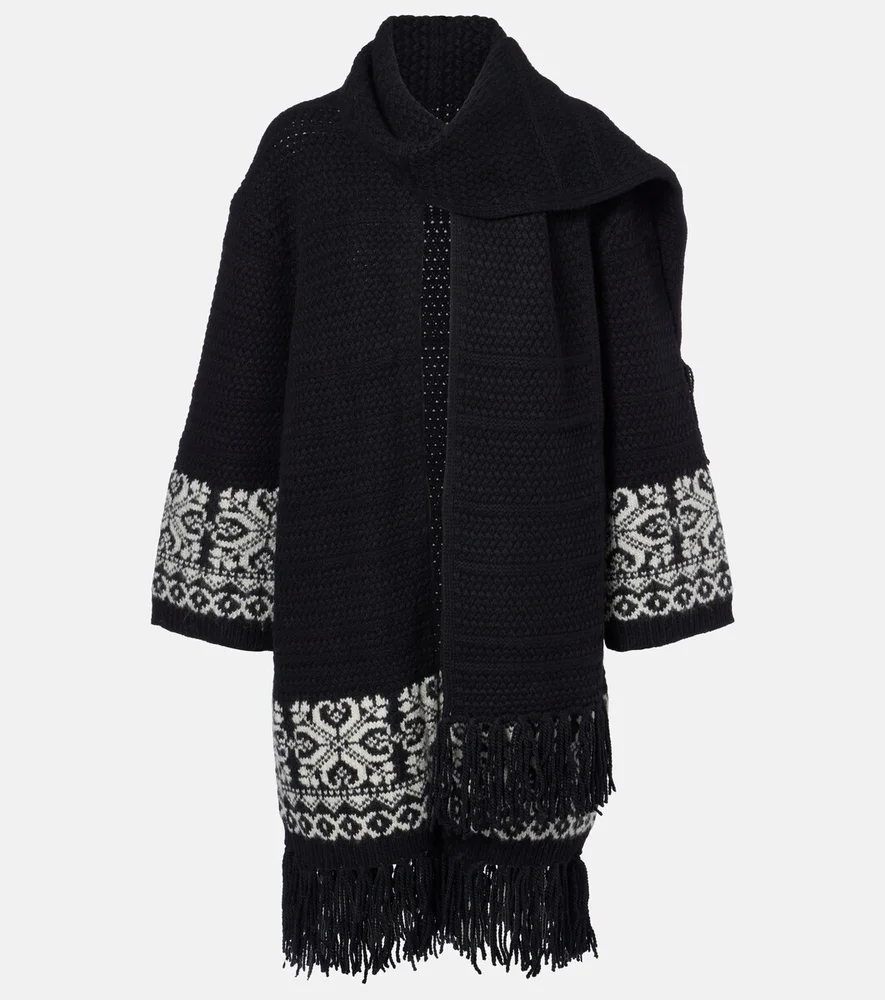 Jacquard wool-blend wrap cardigan
