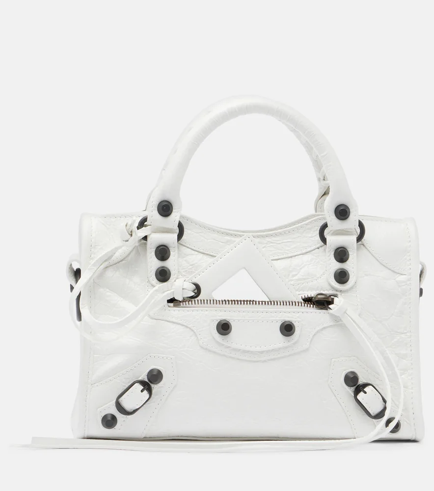 Le City Mini leather top-handle bag in white