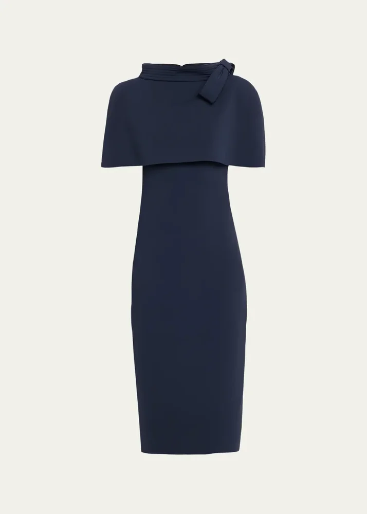 Bodycon Funnel-Neck Capelet Midi Dress