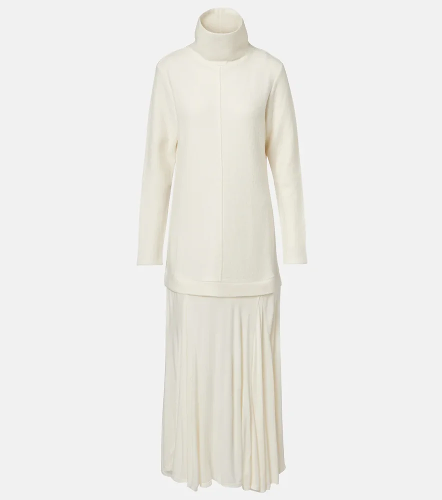 Paneled wool-blend maxi dress